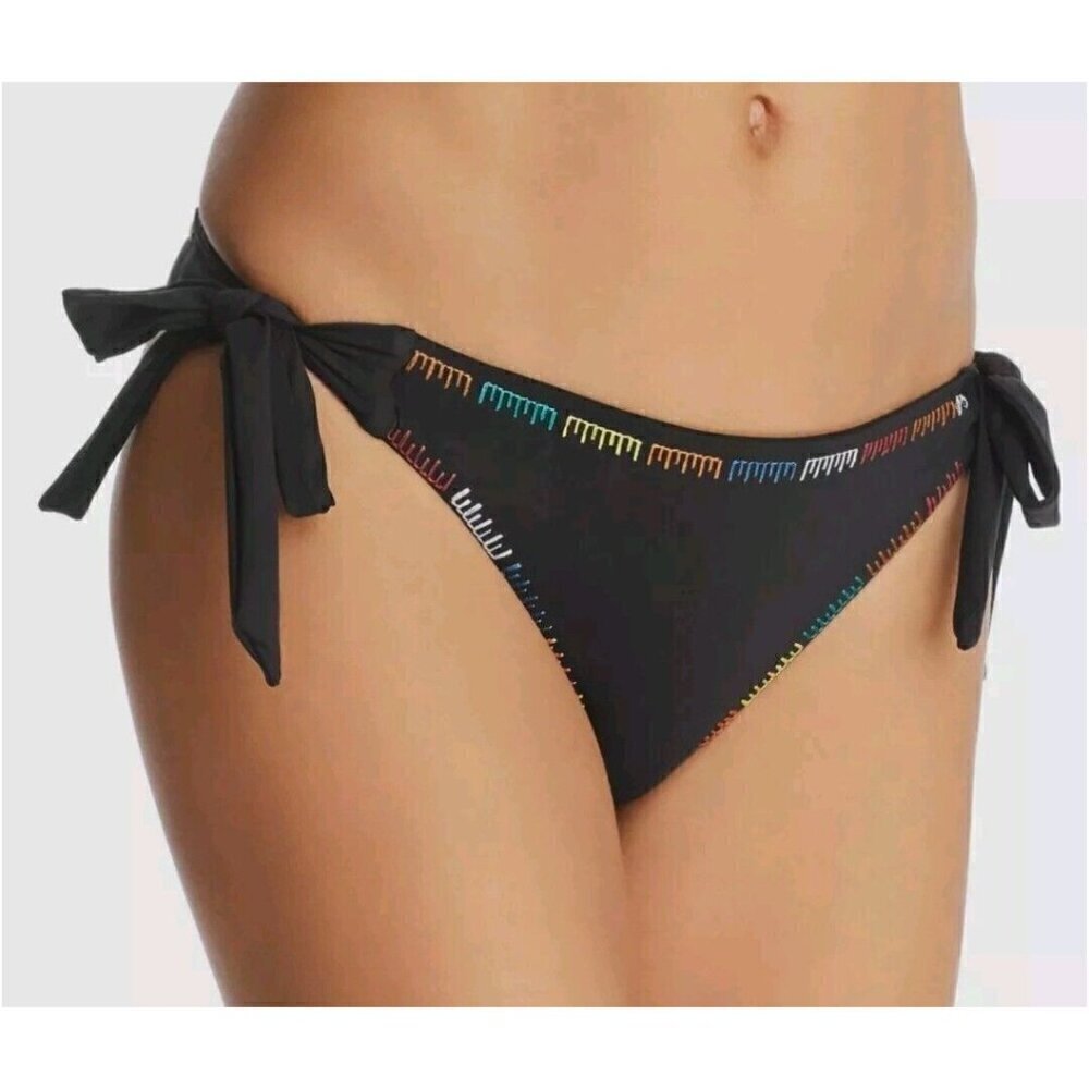 New Soluna Swim Topanga Side Tie Bikini Bottom Womens M Black Swimwear